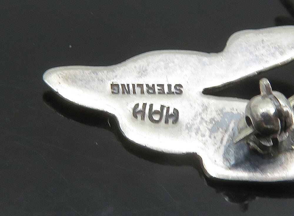 HANS HANSEN DENMARK 925 Silver  Vintage Blue Stone Flower Brooch Pin  BP9186