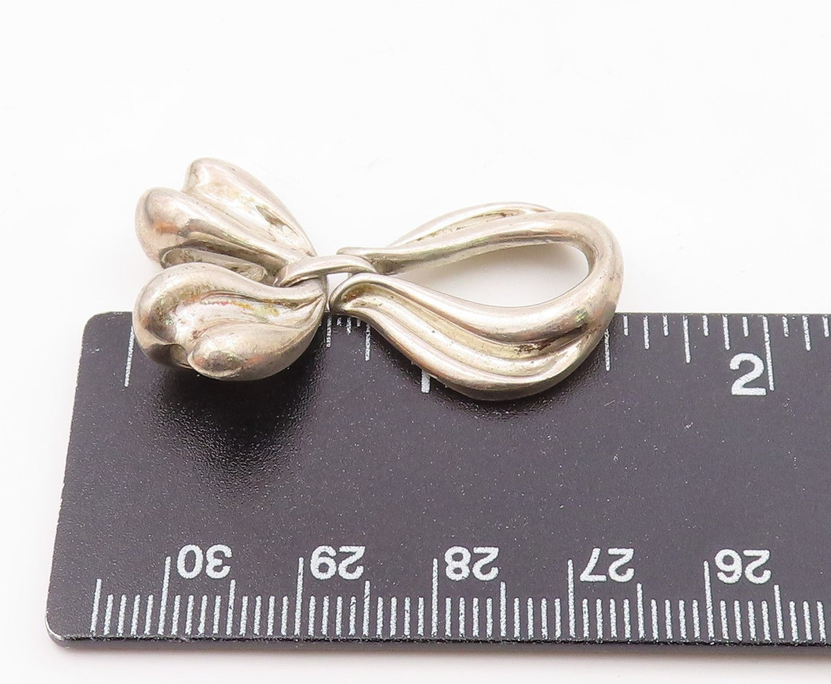 KABANA 925 Sterling Silver  Vintage Shiny Bow Tied Ribbon Pendant  PT16074
