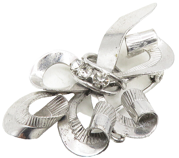 CARL ART 925 Sterling Silver  Vintage Cubic Zirconia Ribbon Brooch Pin  BP3765