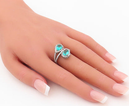 925 Sterling Silver Vintage Ring Designer Sea Green & White Topaz  Sz 7  RG30258