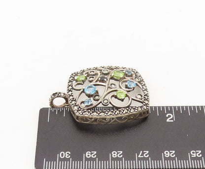 925 Sterling Silver Vintage Pendant Beaded Frame Topaz Peridot Swirls  PT22512