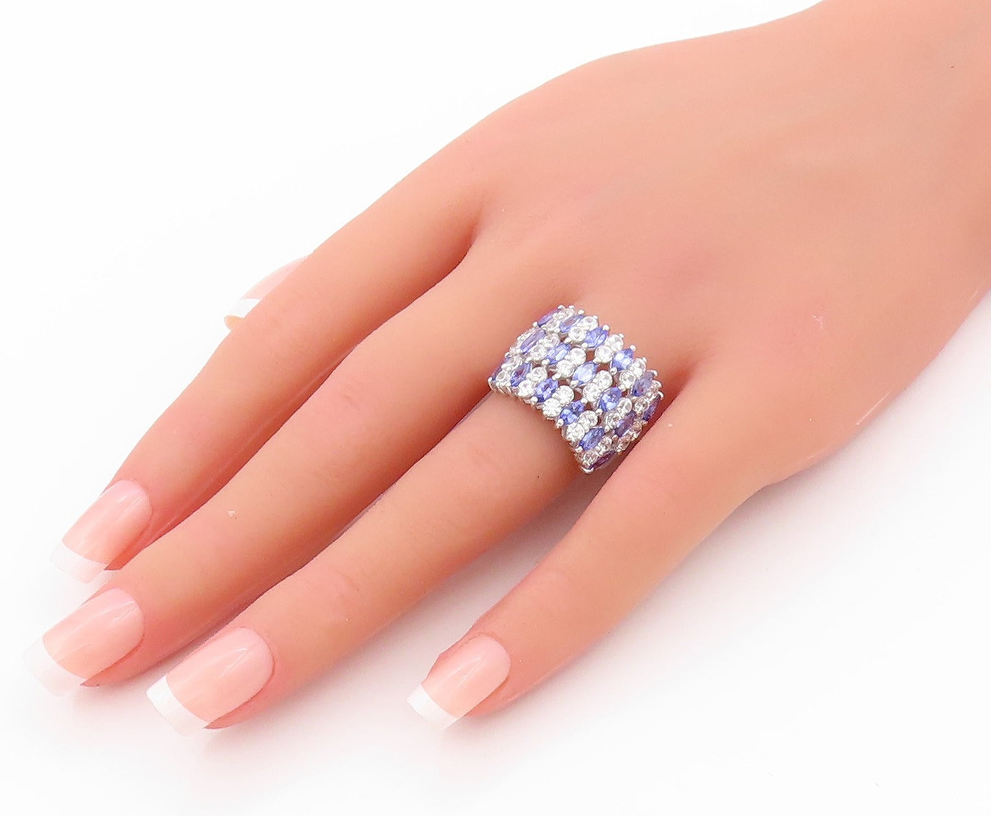 925 Sterling Silver Vintage Ring Minimalist Tanzanite & CZ Bands  Sz 7  RG32333