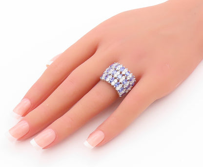 925 Sterling Silver Vintage Ring Minimalist Tanzanite & CZ Bands  Sz 7  RG32333