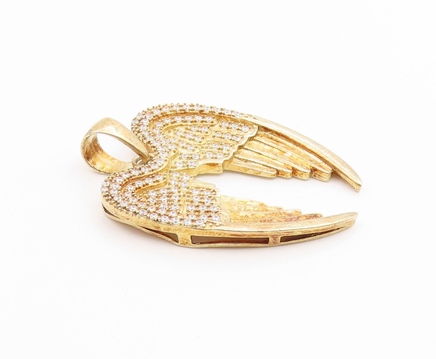 925 Silver  Vintage Cubic Zirconia Gold Plated Angel Wings Pendant  PT15698