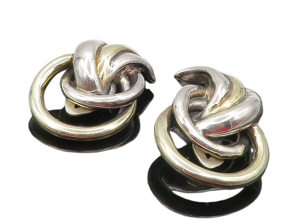 925 Sterling Silver  Vintage Shiny Modernist Non Pierce Earrings  EG4636