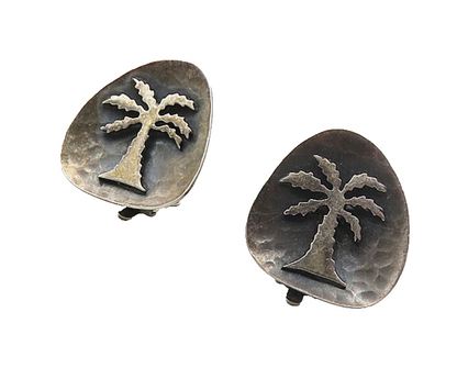 ISRAEL 925 Sterling Silver Vintage Palm Tree Non Pierce Earrings  EG4864