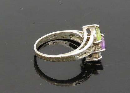925 Silver  Vintage Amethyst Peridot & Blue Topaz Band Ring Sz 7  RG21205