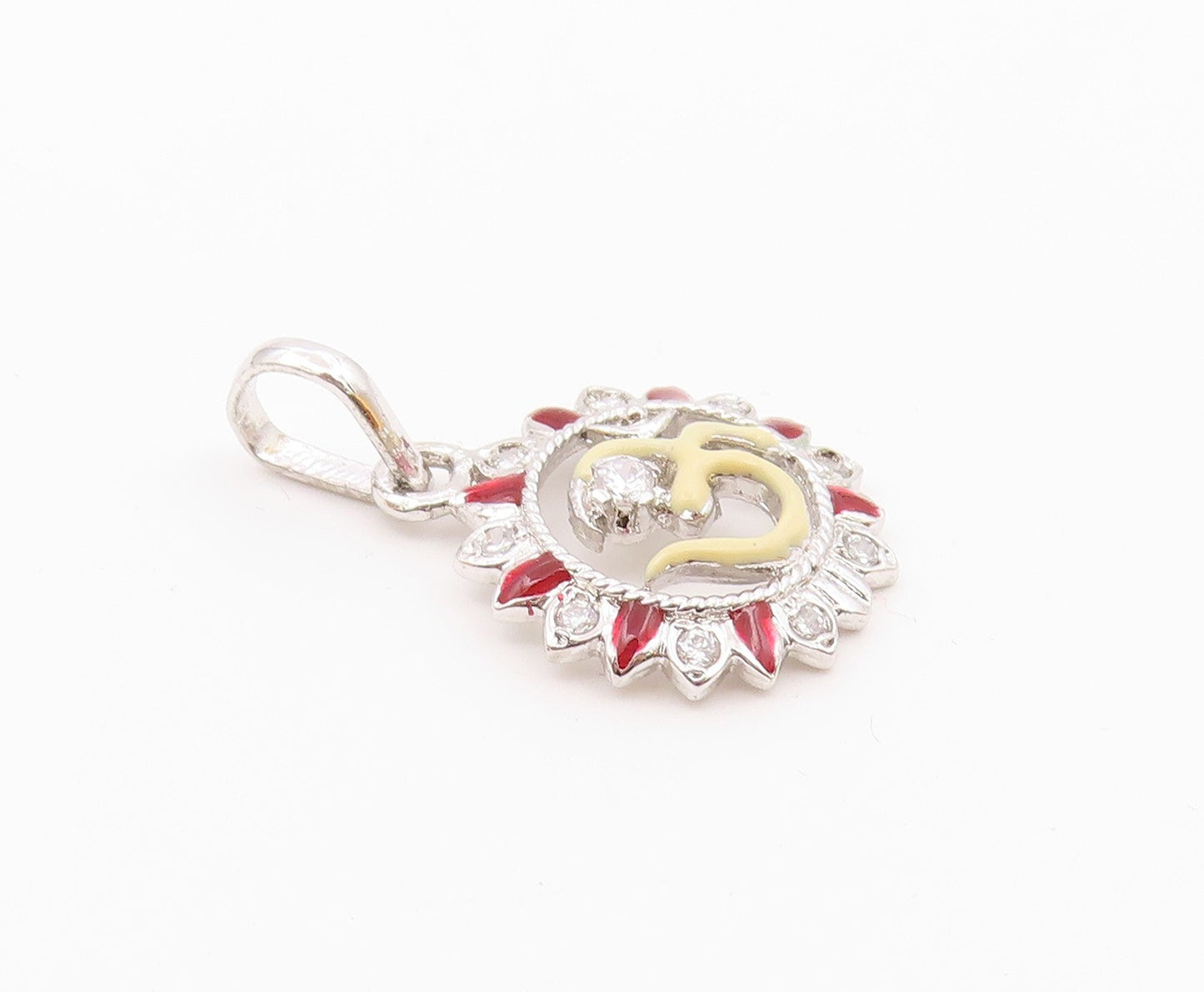 925 Sterling Silver  Petite Shiny Topaz Om Spiritual Symbol Pendant  PT6792