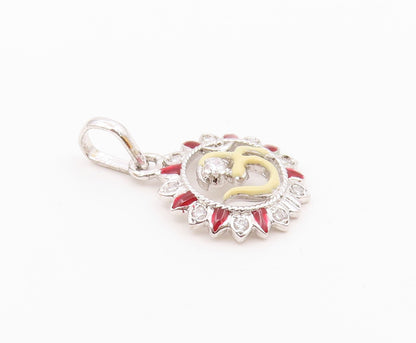 925 Sterling Silver  Petite Shiny Topaz Om Spiritual Symbol Pendant  PT6792