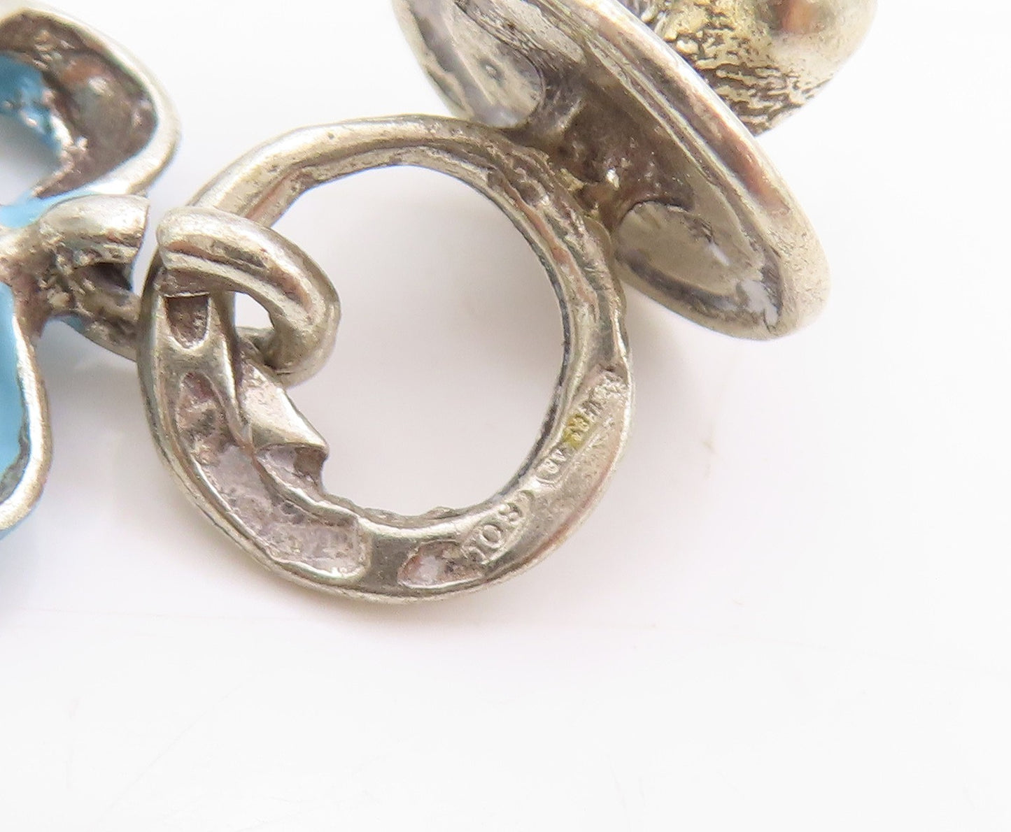 925 Sterling Silver Vintage Pendant Enameled Baby Pacifier Bow Charm  PT24634