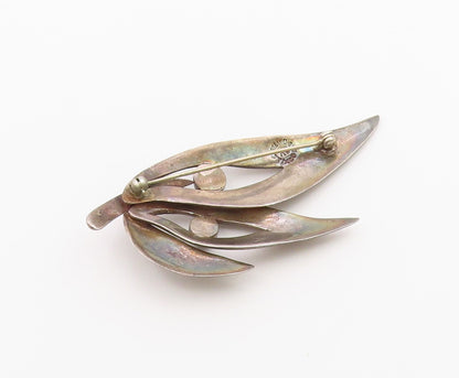 MEXICO 925 Silver  Vintage Tri Cutout Leaf Beaded Turquoise Brooch Pin BP10398