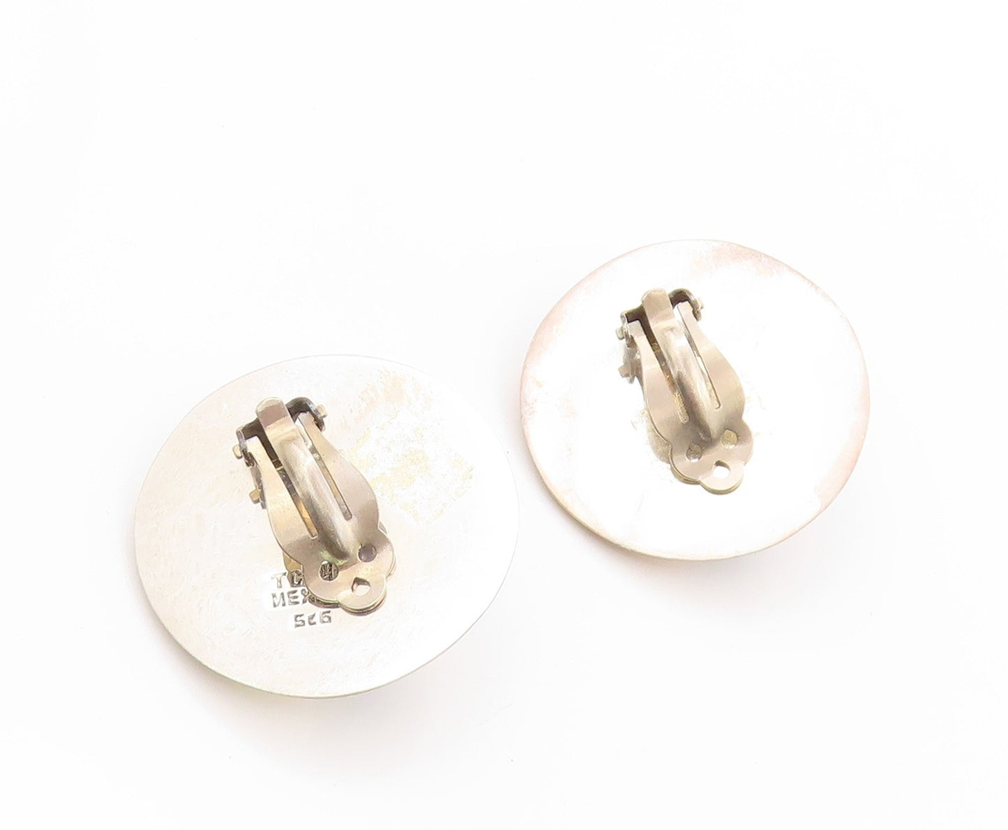 925 Sterling Silver Vintage Earrings MEXICO Designer Gemstone Fan Disk  EG13579