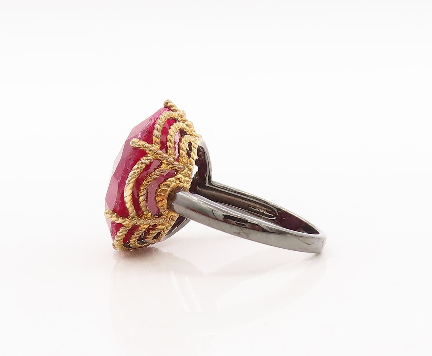 925 Sterling Silver Vintage Ring Gold Plated Large Round Gemstone Sz 7.5 RG29510