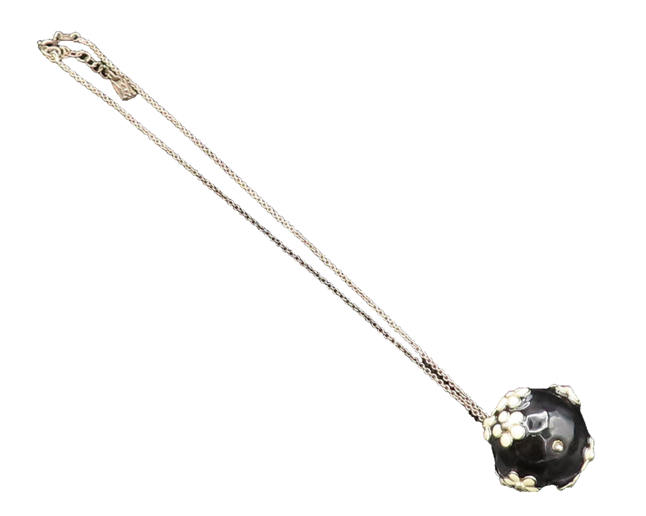 DESIGNER 925 Silver  Vintage Enamel Flowers & Sphere Chain Necklace  NE3972