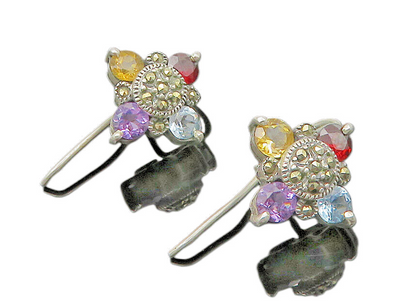 925 Sterling Silver Vintage Amethyst Citrine & Multi Stone Drop Earrings EG11142