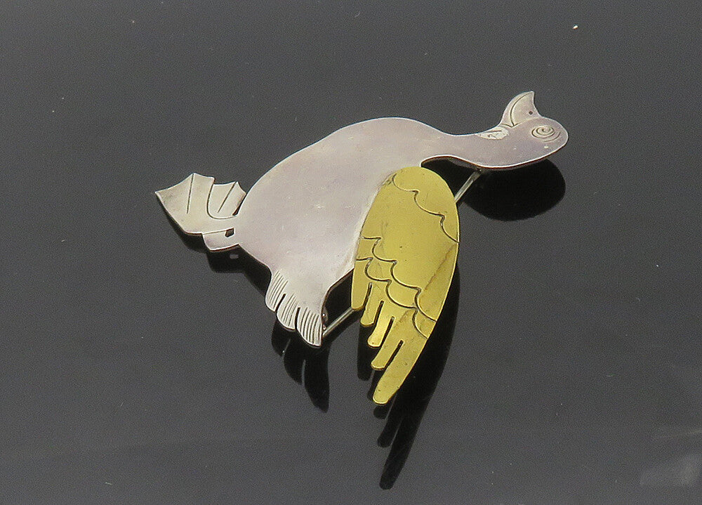 MEXICO 925 Sterling Silver  Vintage Two Tone Duck Motif Brooch Pin  BP8252