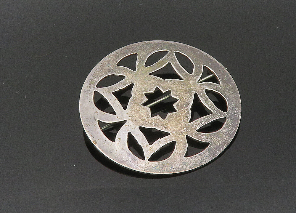 925 Sterling Silver  Vintage Antique Open Flower Pattern Brooch Pin  BP8027