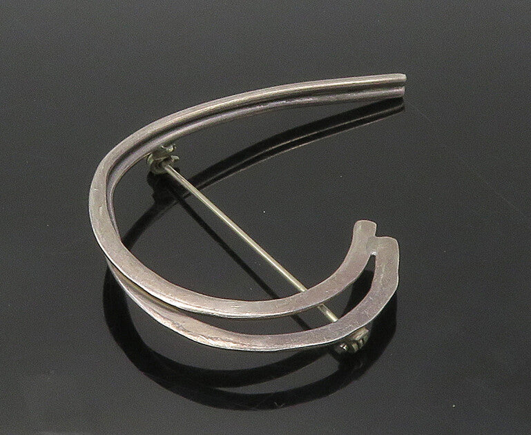 925 Sterling Silver  Vintage Dark Tone Smooth Flat Swirl Brooch Pin  BP6817