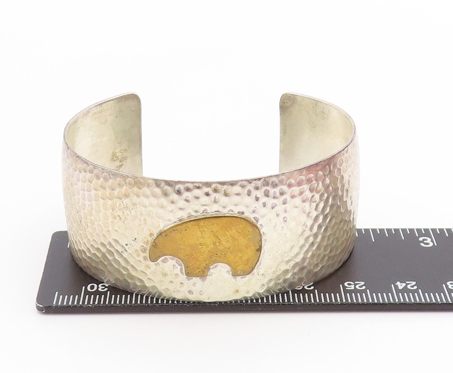 925 Sterling Silver Vintage Bracelet SOUTHWESTERN Two Tone Bear Cuff BT11793