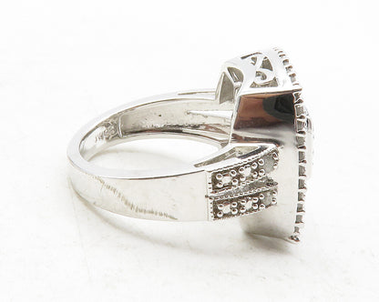 925 Sterling Silver   Genuine Diamonds Shiny Split Cocktail Ring Sz 7  RG12493