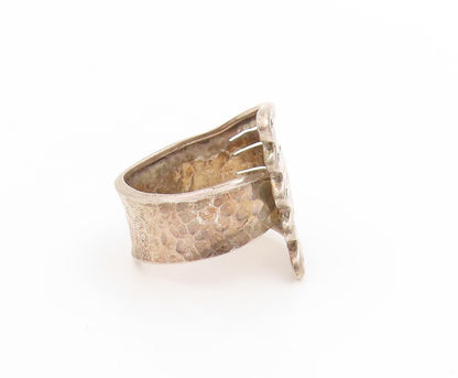 925 Sterling Silver Vintage Ring Modernist Hammered Bird Wing Band Sz 10 RG34008