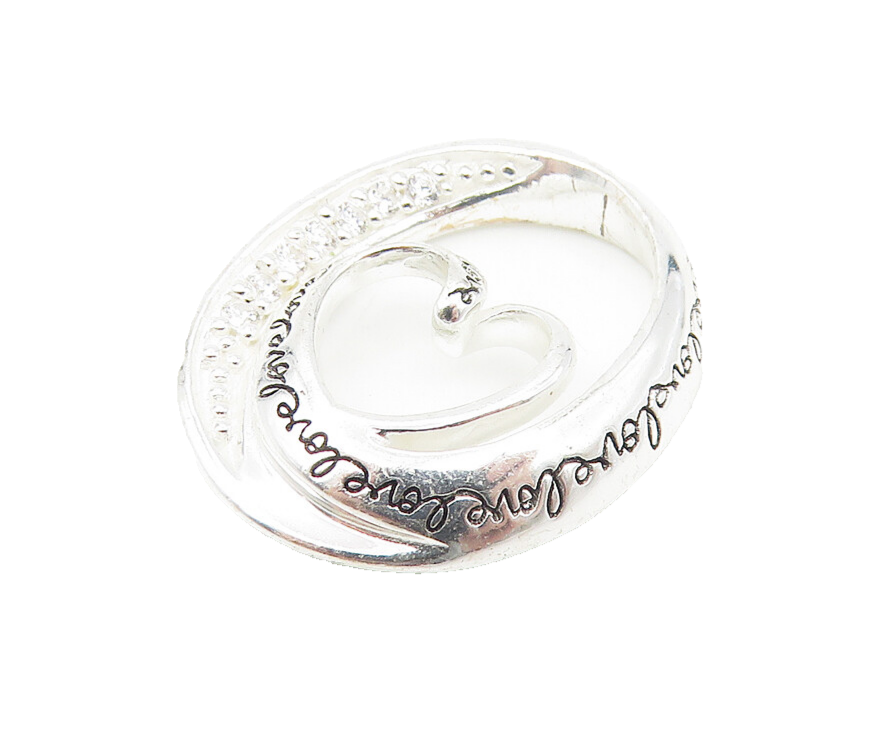 925 LA Sterling Silver  Topaz Love Stamped Heart Swirl Shiny Pendant  PT9217