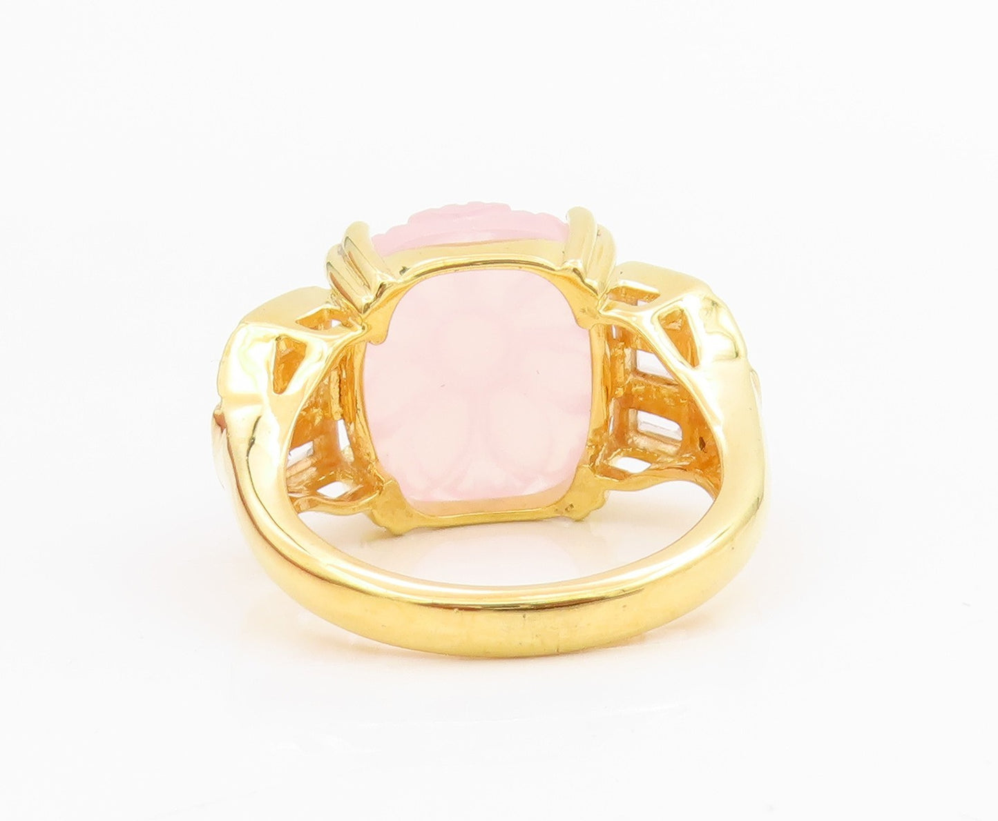 925 Sterling Silver Vintage Ring Gold Plated Carved Rose Quartz  Sz 10  RG34172