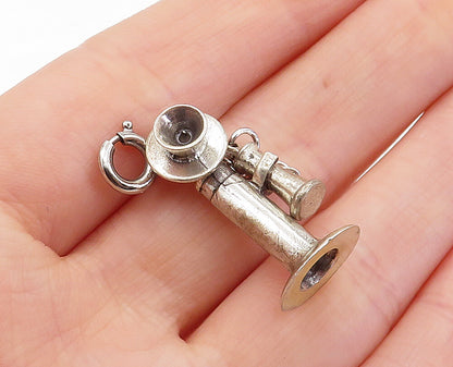 925 Sterling Silver  Vintage Petite Old Fashioned Telephone Pendant  PT3930
