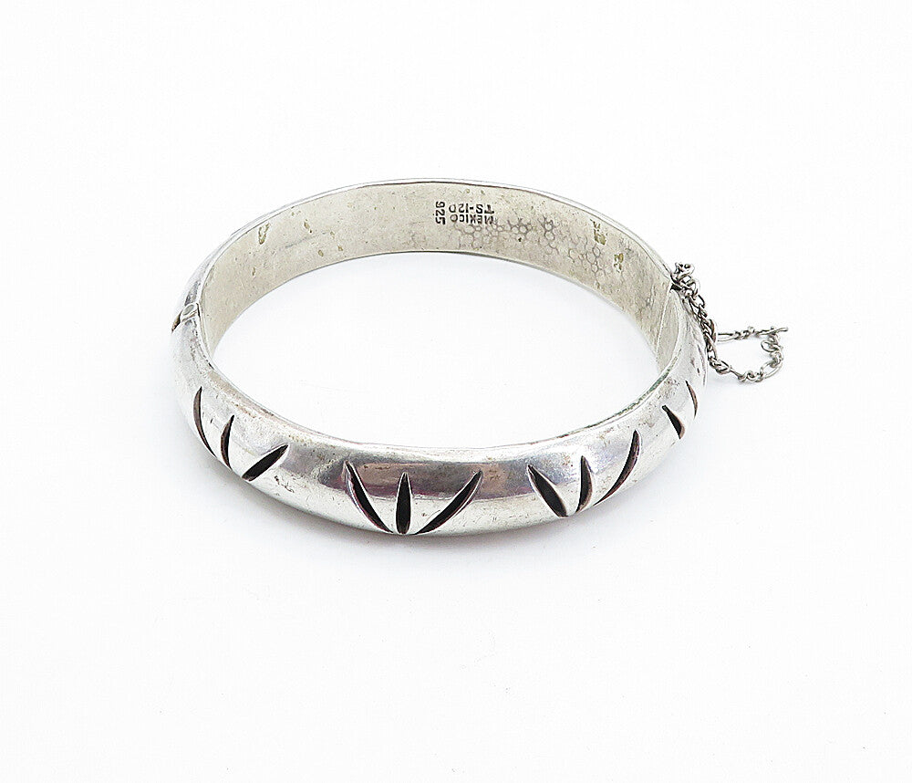 MEXICO 925 Sterling Silver  Vintage Floral Cutout Bangle Bracelet  BT1810