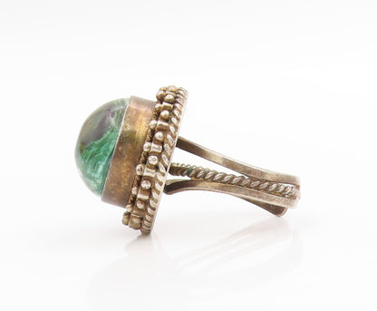 925 Sterling Silver Vintage Ring ISRAEL Cabochon Malachite Band  Sz 9.5  RG34015