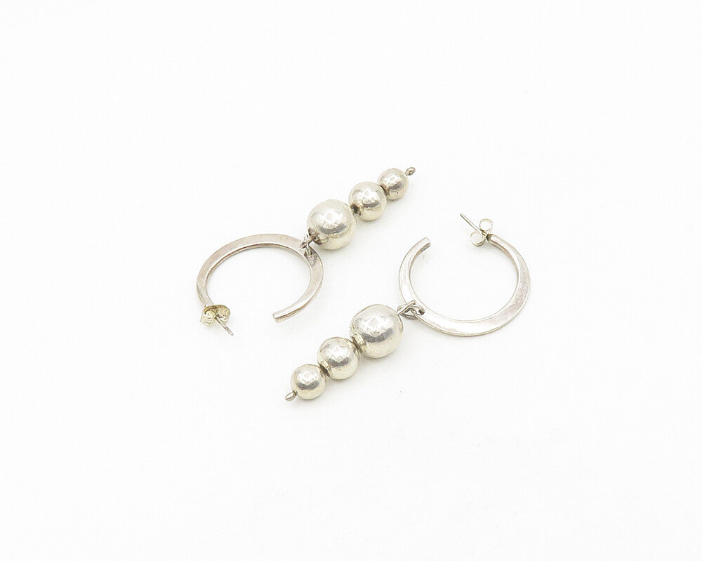 925 Sterling Silver  Vintage Shiny Graduated Ball Bead Drop Earrings  EG9379