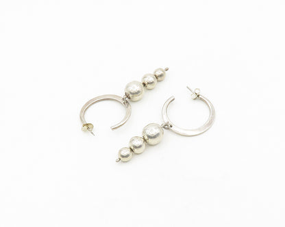 925 Sterling Silver  Vintage Shiny Graduated Ball Bead Drop Earrings  EG9379
