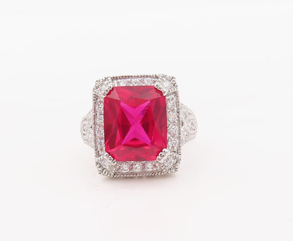 925 Sterling Silver Vintage Ring Rectangle Pink & White CZ Frame  Sz 7  RG30293