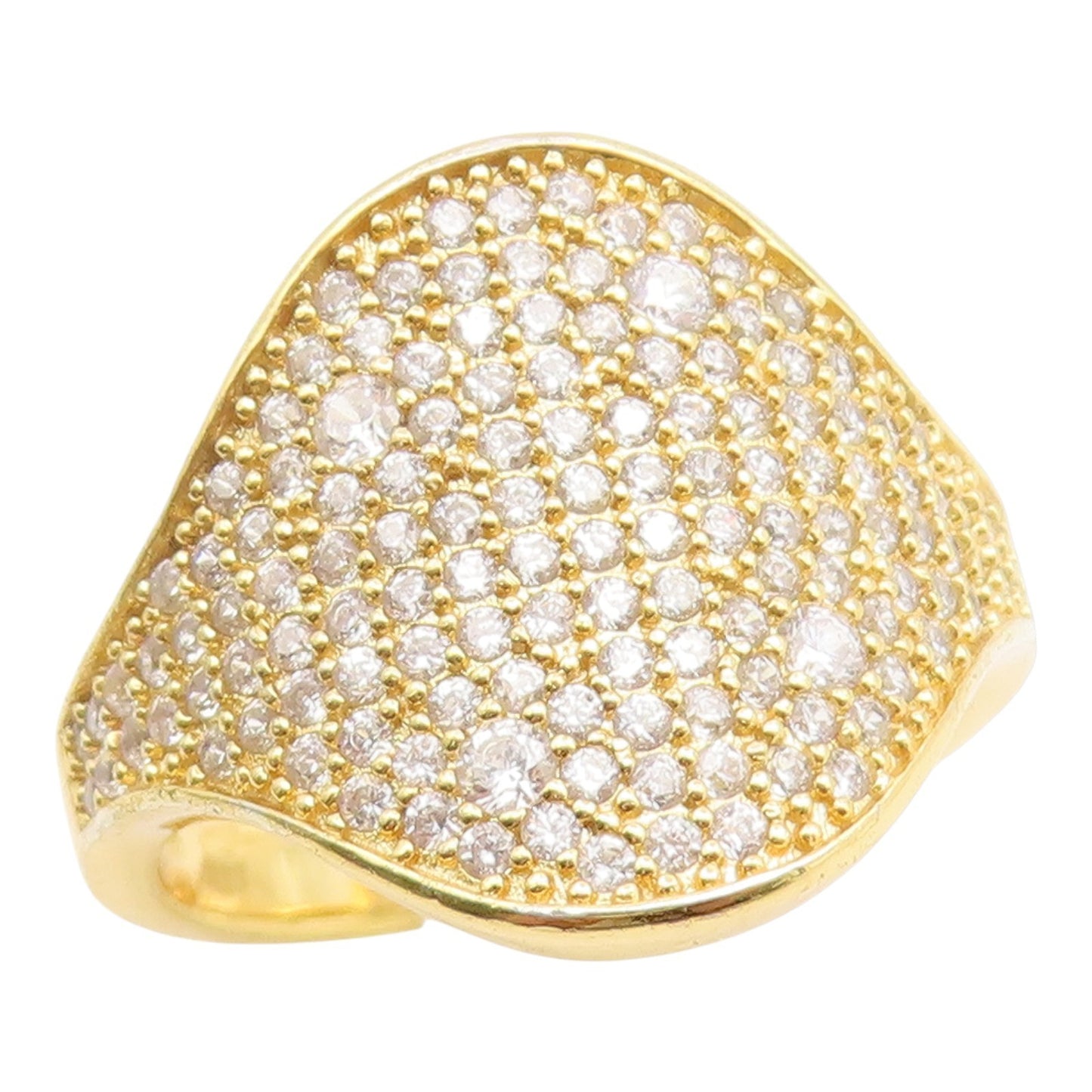 925 Sterling Silver Vintage Ring Gold Plated CZ Pave Signet Band  Sz 7  RG35287