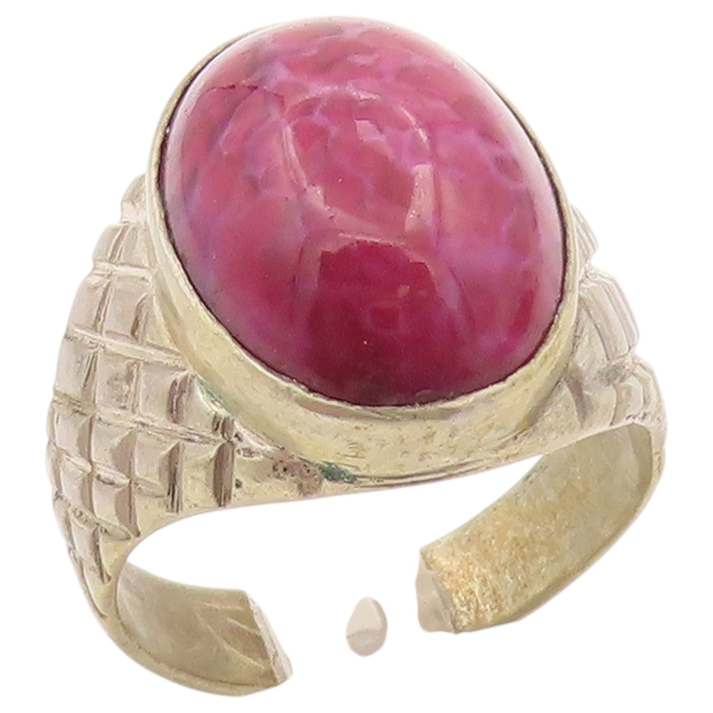 925 Sterling Silver Vintage Ring Cabochon Ruby Statement Band  Sz 10  RG36458