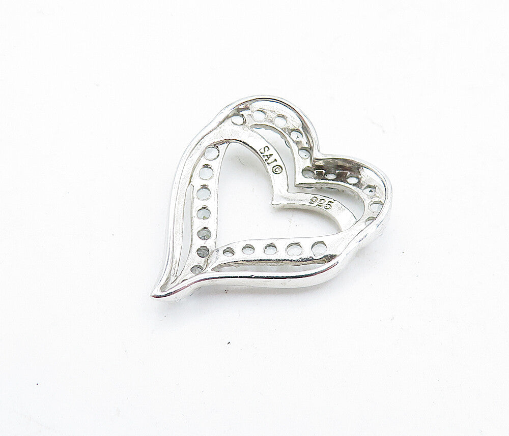 925 Sterling Silver  Vintage Petite Topaz Open Love Heart Pendant  PT3991