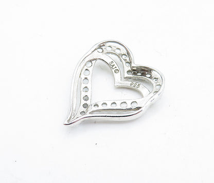 925 Sterling Silver  Vintage Petite Topaz Open Love Heart Pendant  PT3991