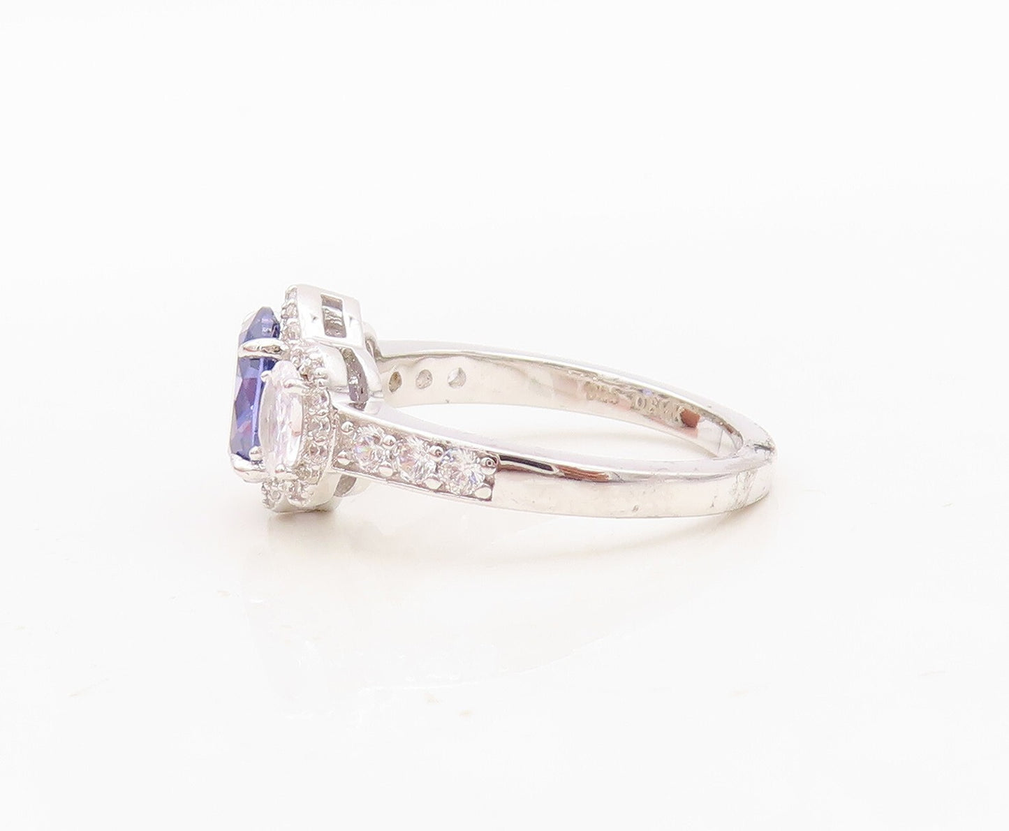 925 Sterling Silver Vintage Ring Oval Cut Sapphire Halo CZ Band  Sz 7  RG30459