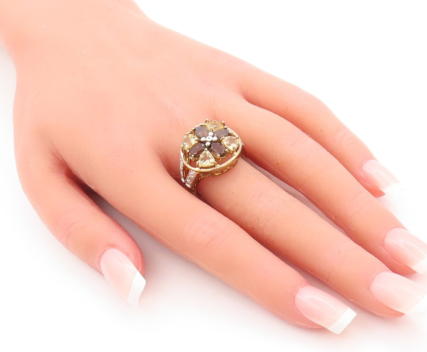 925 Sterling Silver Vintage Ring Gold Plated Citrine Diamond Quartz Sz 7 RG29678