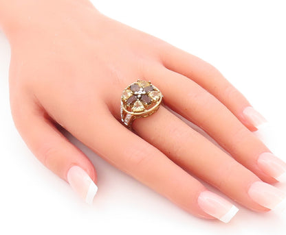 925 Sterling Silver Vintage Ring Gold Plated Citrine Diamond Quartz Sz 7 RG29678