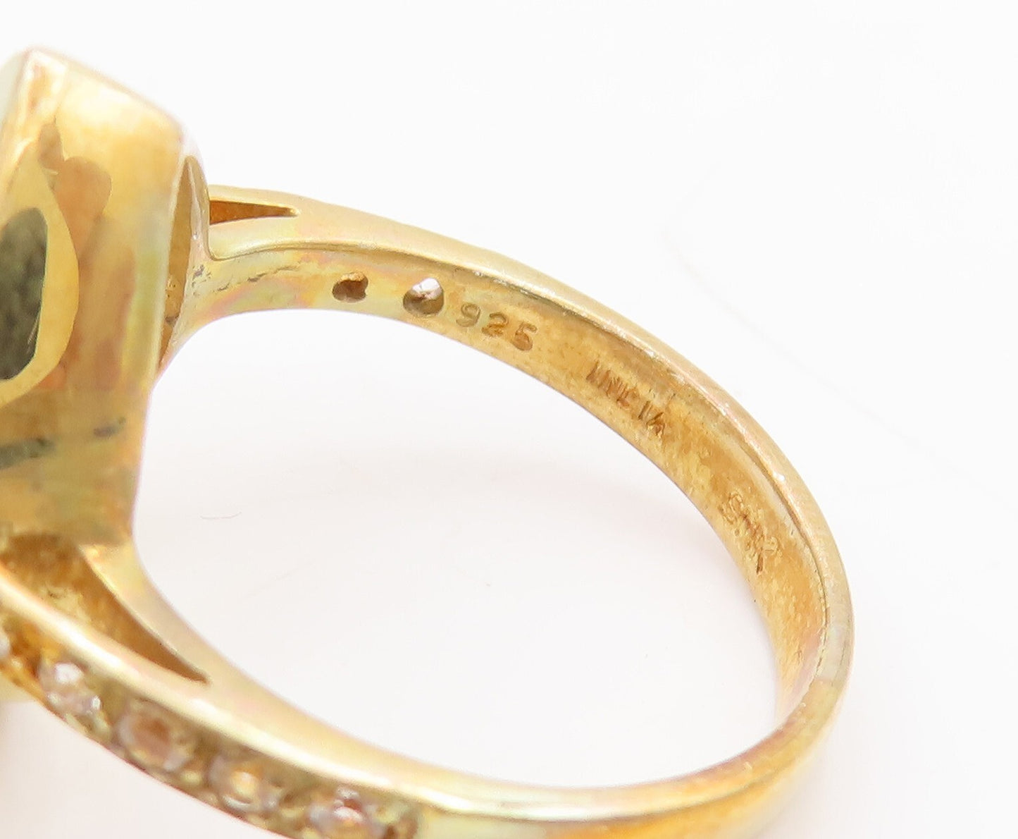 925 Sterling Silver Vintage Ring Gold Plated Drop Shape Gemstone  Sz 8  RG29486