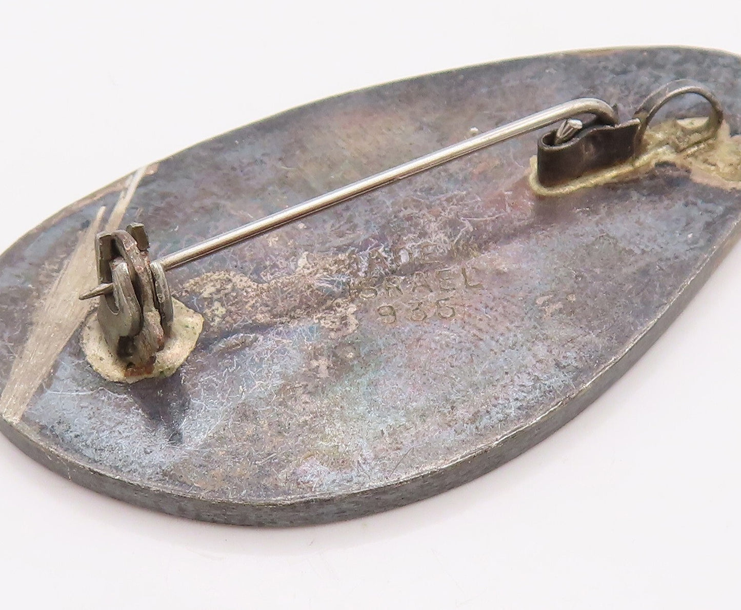 925 Sterling Silver Vintage Brooch Pin ISRAEL Crushed Glass Work Leaf   BP11218