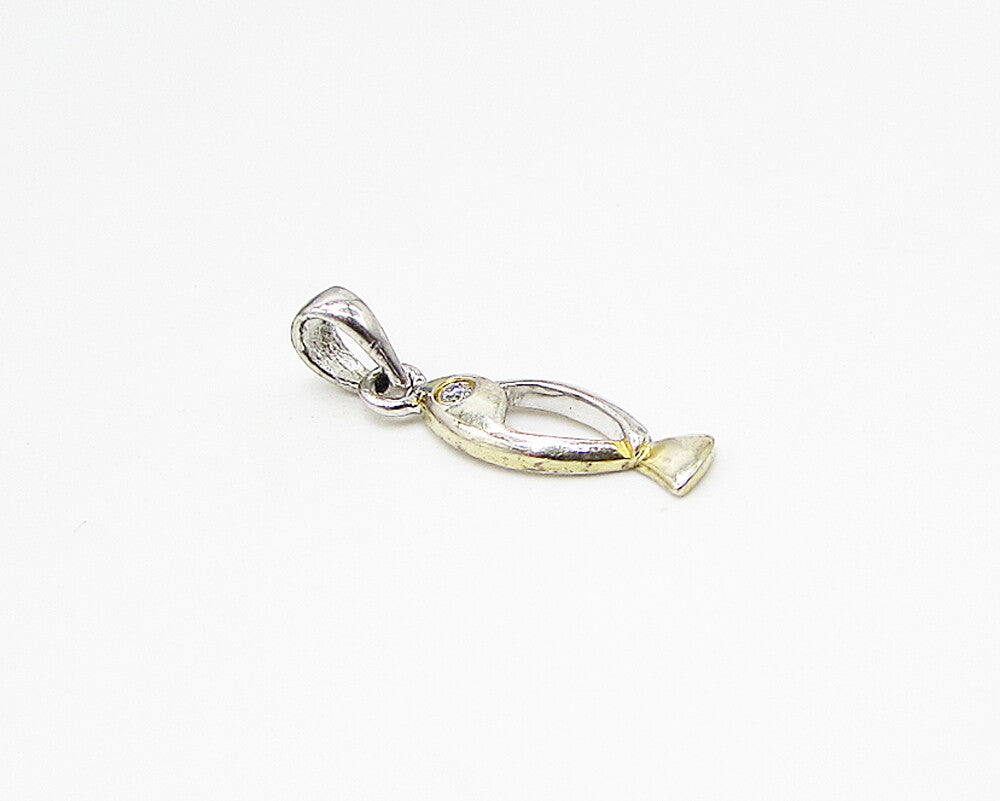 925 Sterling Silver  White Cubic Zirconia Fish Drop Pendant  PT1927