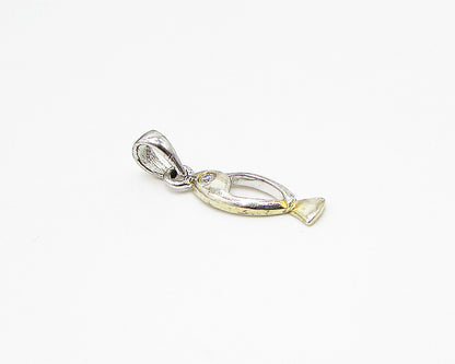 925 Sterling Silver  White Cubic Zirconia Fish Drop Pendant  PT1927