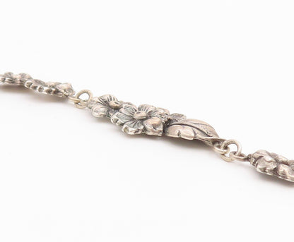 925 Sterling Silver Vintage Necklace Classic Botanical Floral Motif Link  NE4889