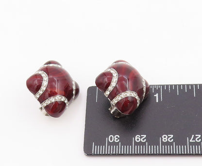 925 Sterling Silver Vintage Earrings Round CZ Geometric Enamel Clip On  EG13738