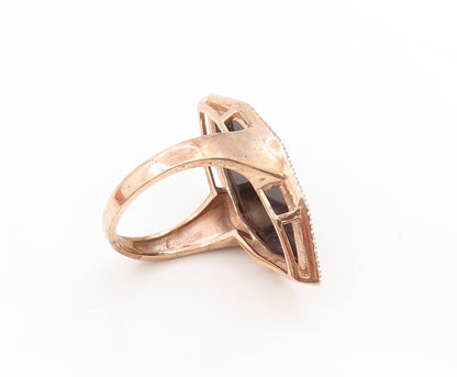 925 Sterling Silver Vintage Ring Gold Plated Marquise Cut Onyx  Sz 7  RG35992