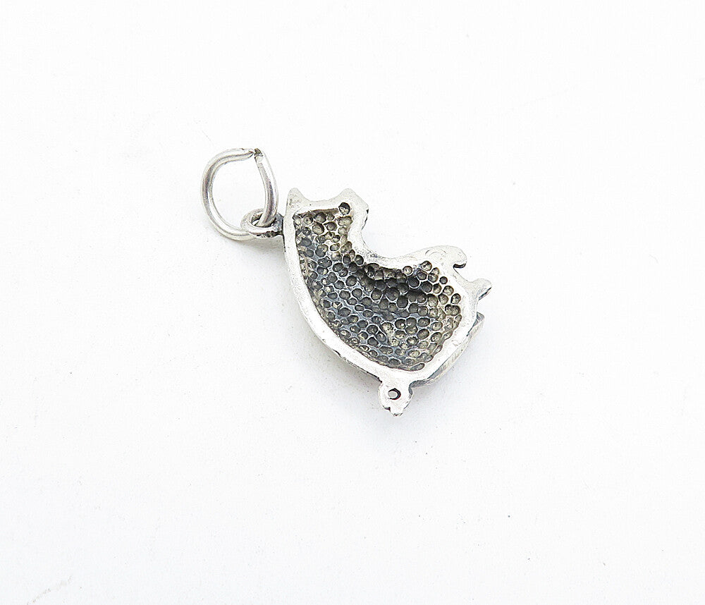 925 Sterling Silver  Vintage Petite Dark Tone Sitting Pig Drop Pendant  PT3131