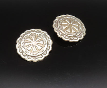 SOUTHWESTERN 925 Sterling Silver Vintage Carved Concho Floral Earrings EG12299