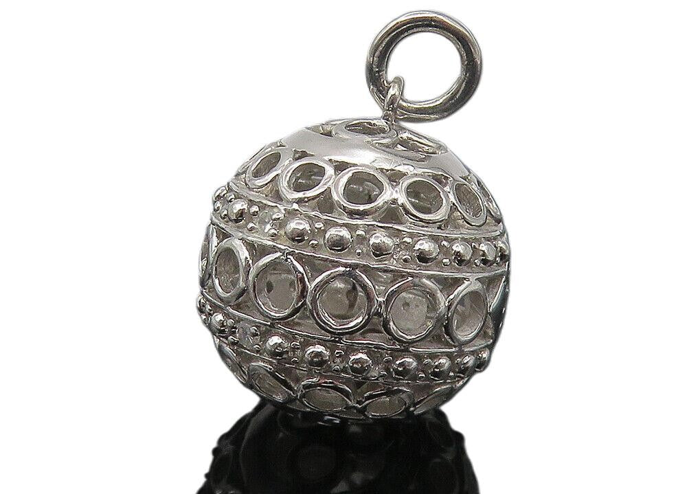 925 Sterling Silver  Shiny Topaz Accent Circle Pattern Sphere Pendant  PT8977